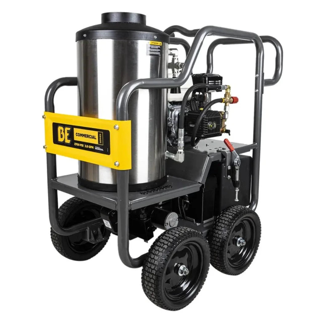 BE HW2765HG Portable Honda Hot Water Direct Drive Gas Pressure Washer 2700 PSI 2.8 GPM Diesel Burner ATPRO Powerclean Equipment