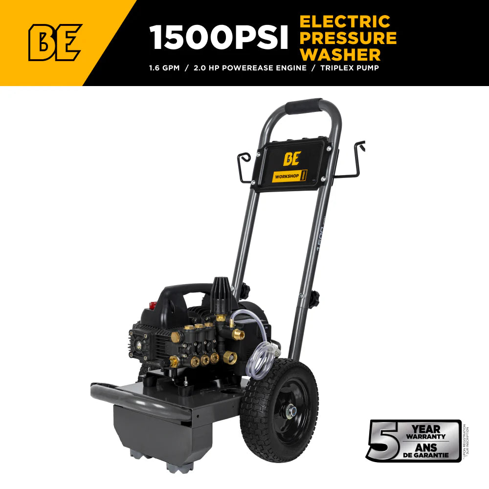 BE 1500psi 1.6gpm Electric Pressure Washer 120V Triplex Pump