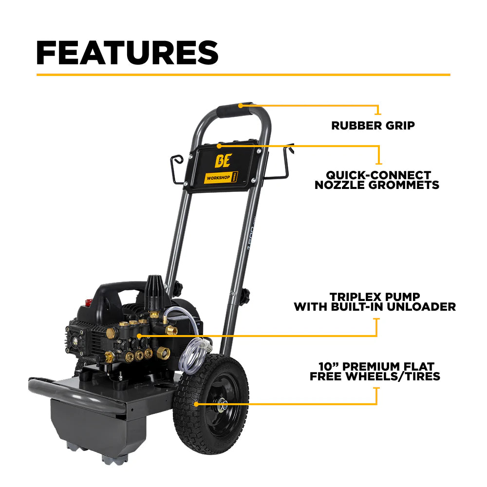 BE 1500psi 1.6gpm Electric Pressure Washer 120V Triplex Pump