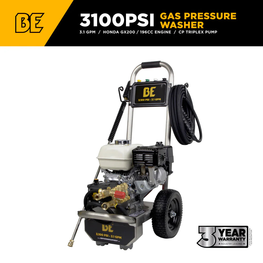 BE 3100psi 3.1gpm Honda GX200 Pressure Washer Centurion Pump External Unloader Stainless Frame