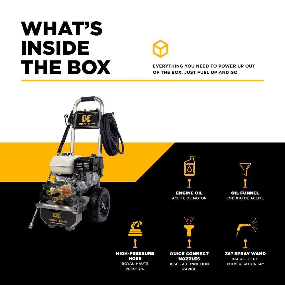 BE 3100psi 3.1gpm Honda GX200 Pressure Washer Centurion Pump External Unloader Stainless Frame