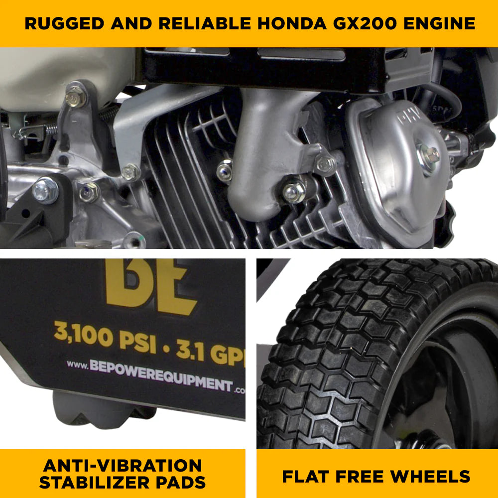 BE 3100psi 3.1gpm Honda GX200 Pressure Washer Centurion Pump External Unloader Stainless Frame