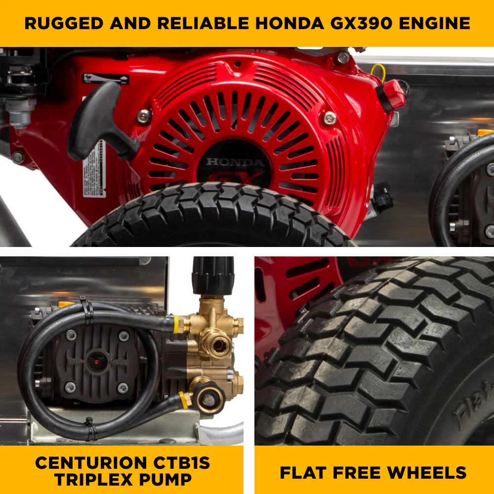 BE 3200psi 5.5gpm Honda GX390 Belt Drive Pressure Washer Centurion Pump External Unloader Aluminum Frame