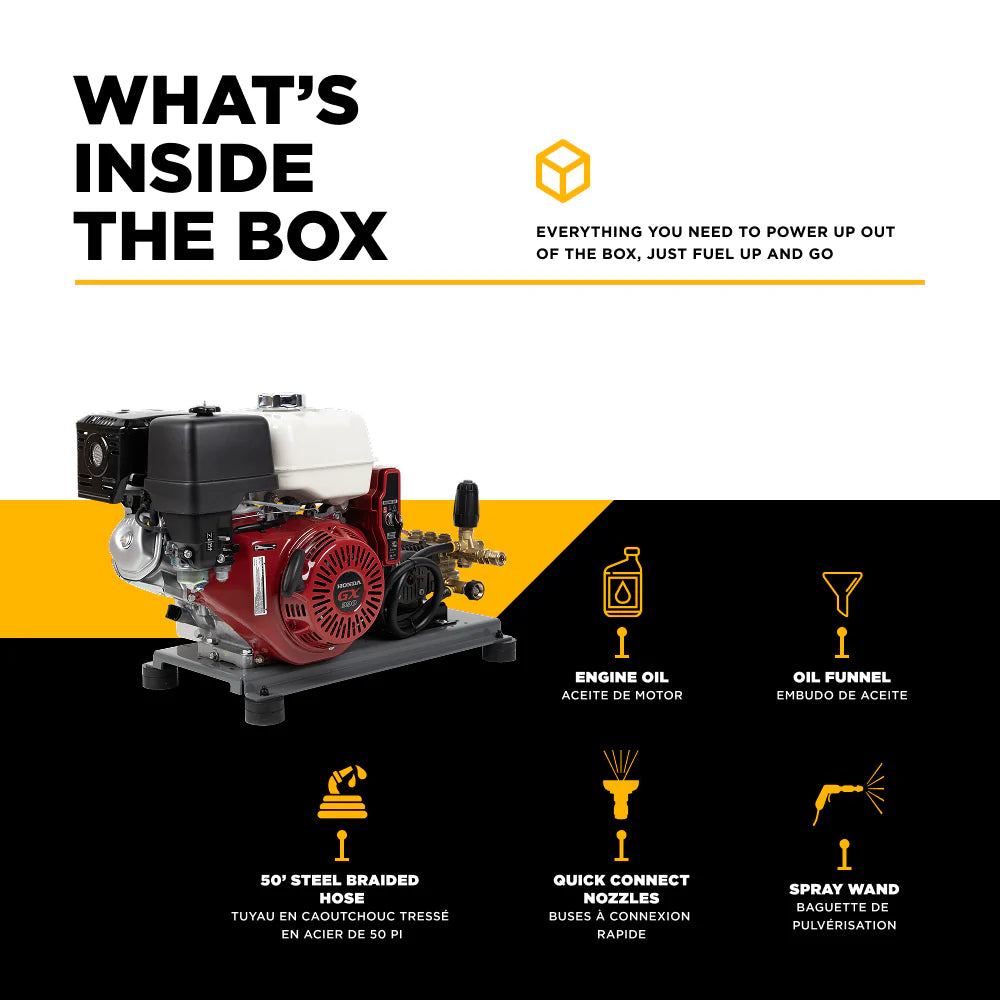 BE 3200psi 5.2gpm Honda GX390 Electric Start Belt Drive Pressure Washer Centurion Pump External Unloader Truck Mount