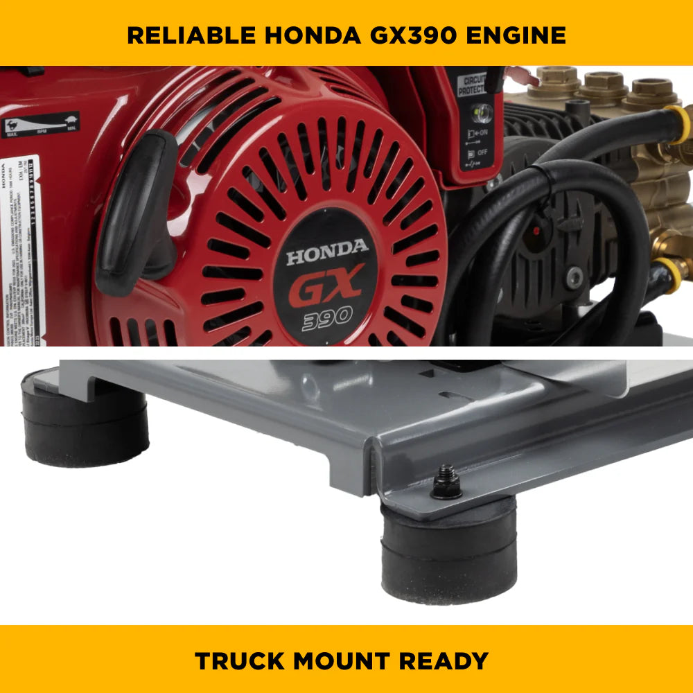 BE 3200psi 5.2gpm Honda GX390 Electric Start Belt Drive Pressure Washer Centurion Pump External Unloader Truck Mount