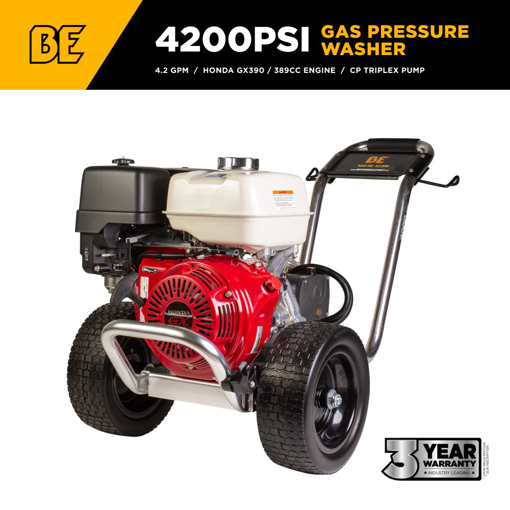 BE 4200psi 4.2gpm Honda GX390 Pressure Washer Centurion Pump External Unloader Aluminum Frame