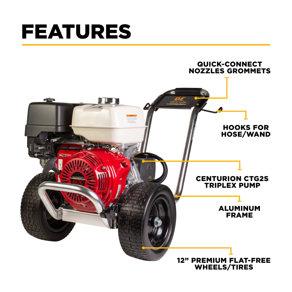 BE 4200psi 4.2gpm Honda GX390 Pressure Washer Centurion Pump External Unloader Aluminum Frame