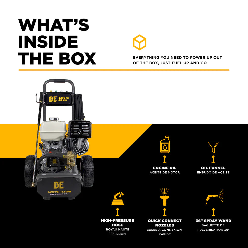 BE 4200psi 4.2gpm Honda GX390 Pressure Washer Centurion Pump External Unloader