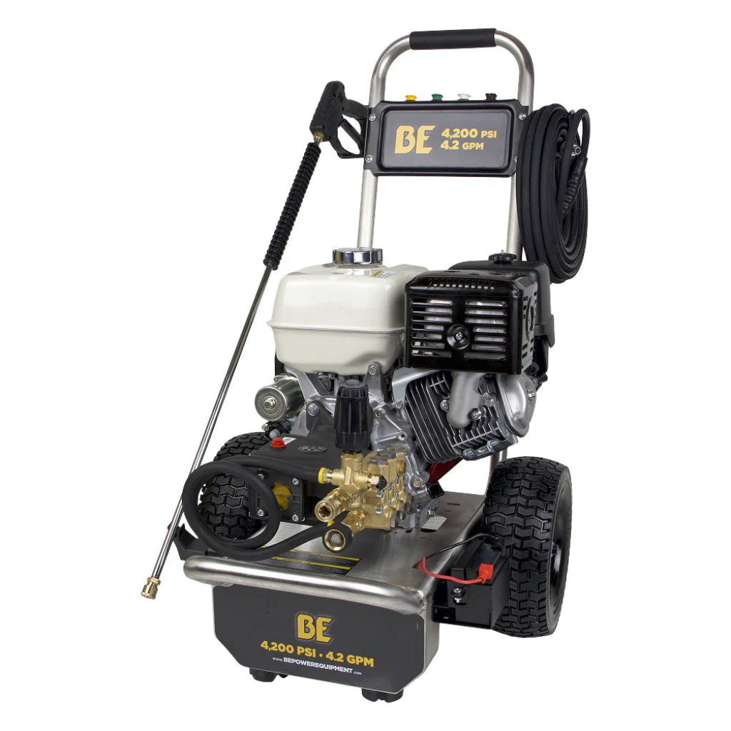 BE 4200psi 4.2gpm Honda GX390 Electric Start Pressure Washer Centurion Pump External Unloader Stainless Steel Frame