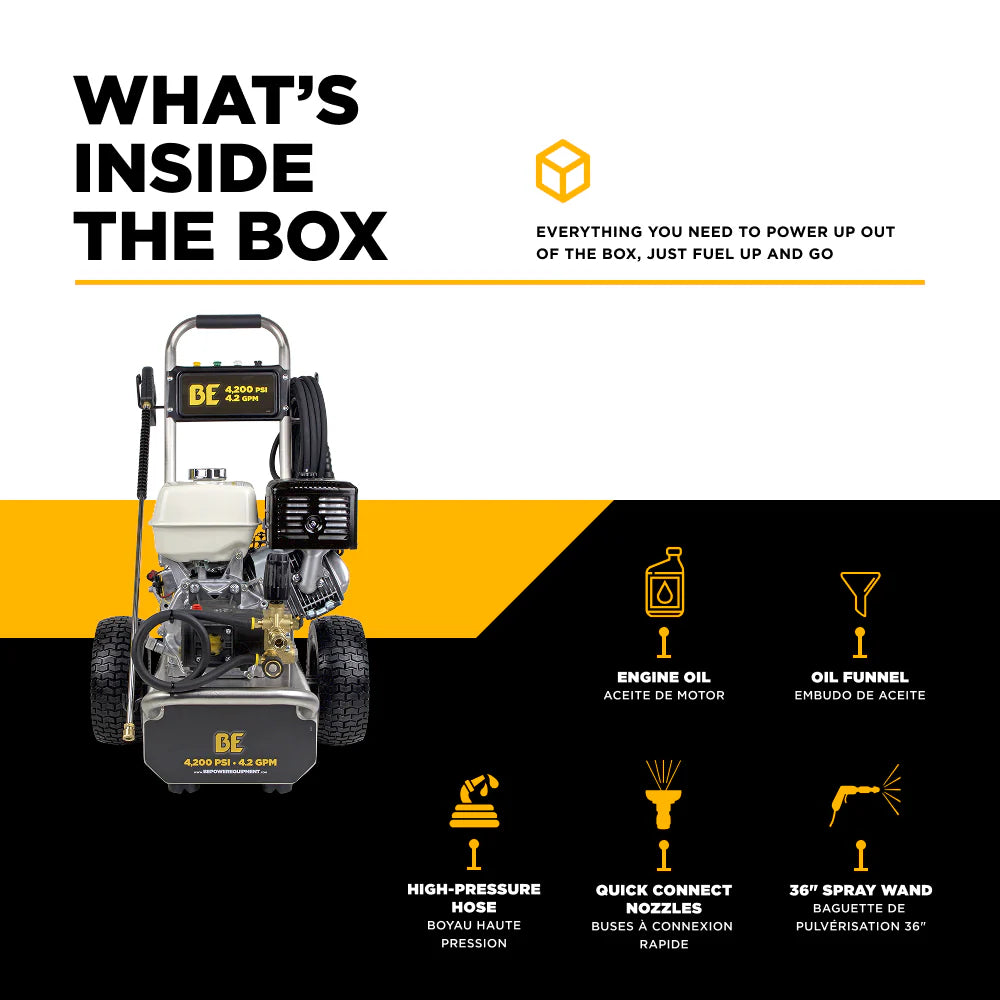 BE 4200psi 4.2gpm Honda GX390 Pressure Washer Centurion Pump External Unloader Stainless Frame