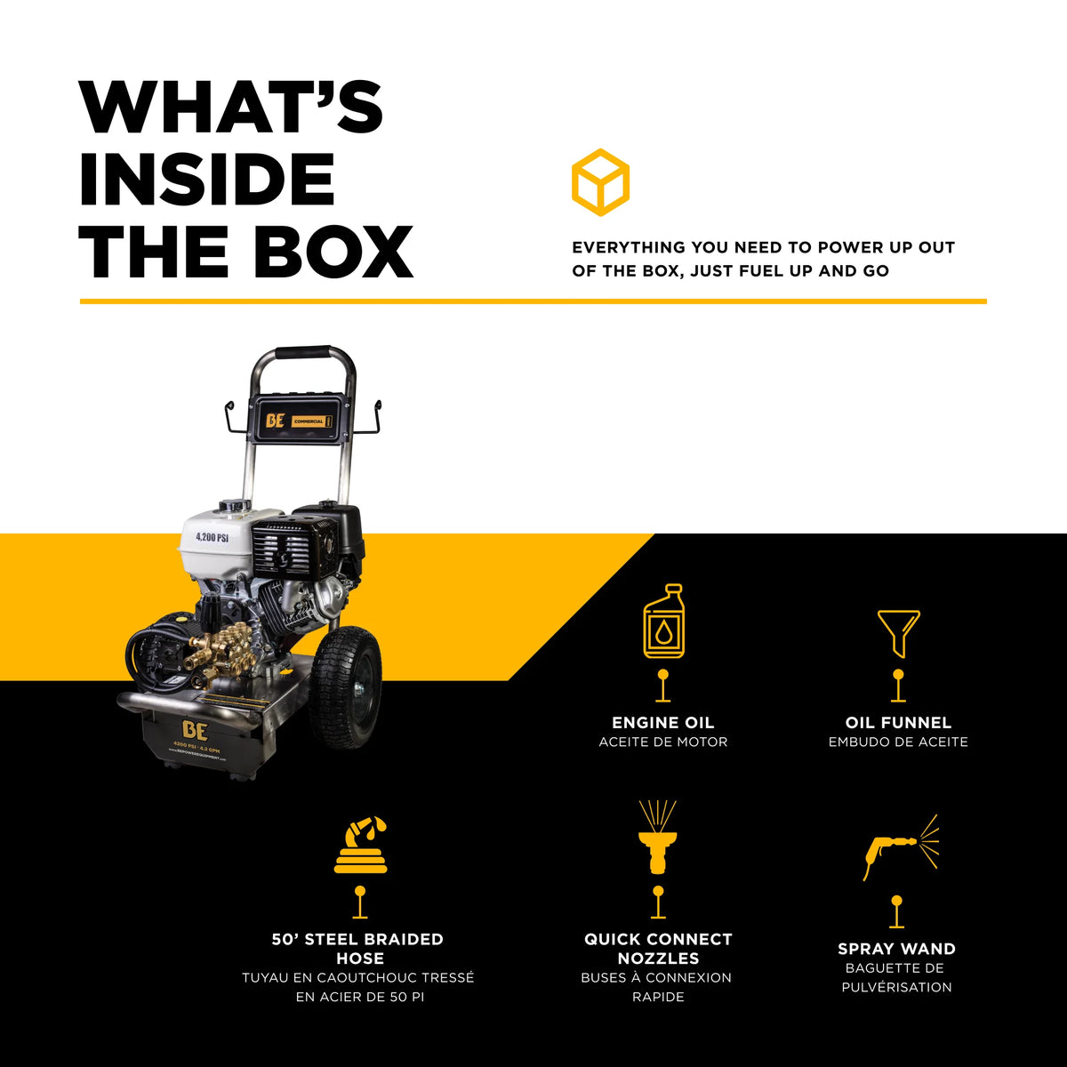 BE 4200psi 4.2gpm Honda GX390 Pressure Washer General Pump External Unloader Stainless Frame