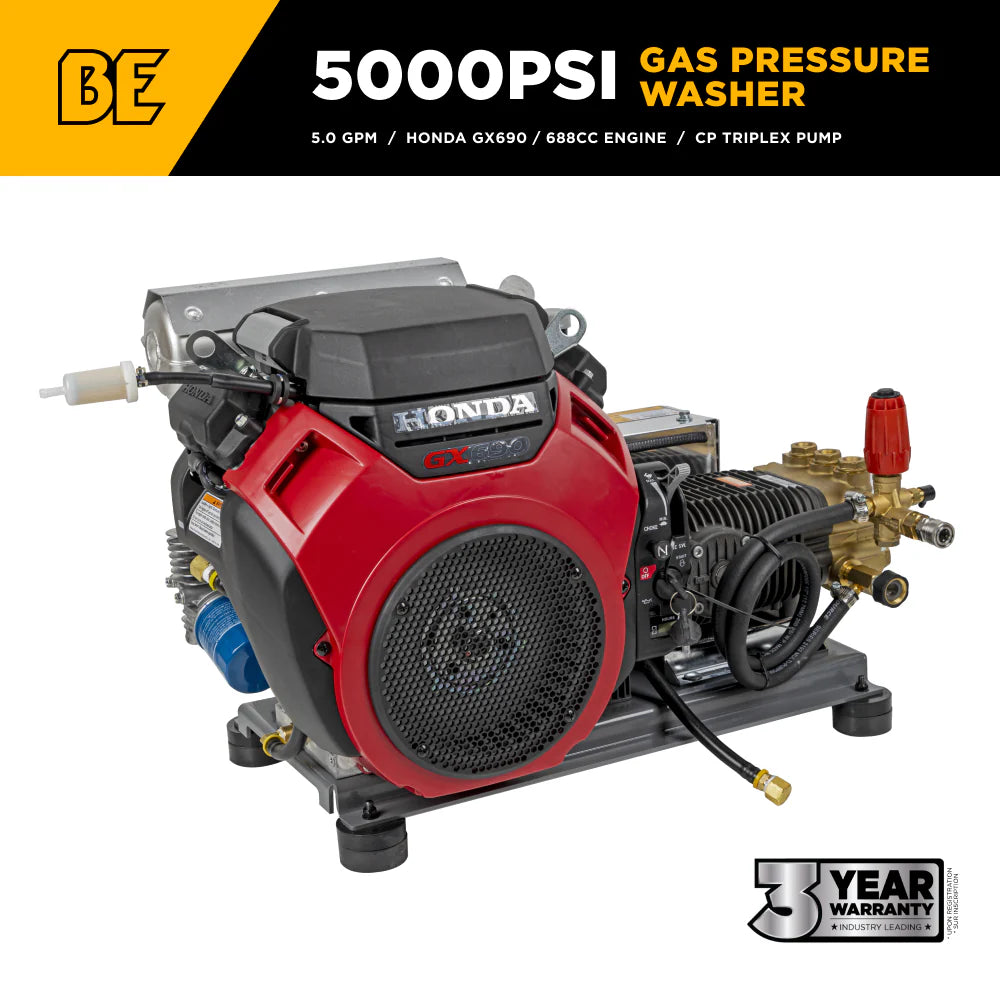 BE 5000psi 5.0gpm Honda GX690 Electric Start Belt Drive Pressure Washer Centurion Pump External Unloader Truck Mount