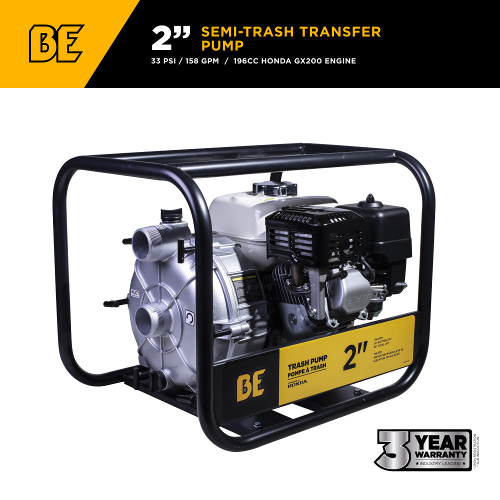 BE TP-2065HT 2 Inch Semi-Trash Pump 158 GPM Honda GX200