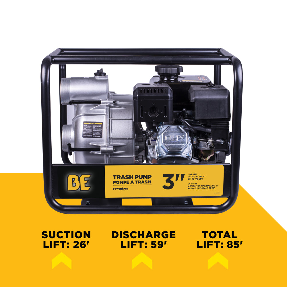 BE TP-3070R 3 Inch Semi-Trash Pump 264 GPM Powerease 225