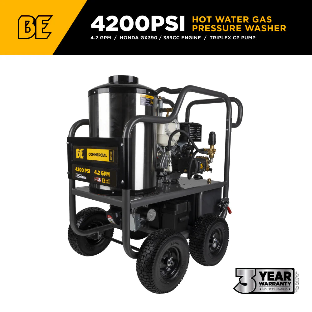 BE 4200psi 4.2gpm Honda Gas Hot Water Pressure Washer Diesel Burner Mobile Frame