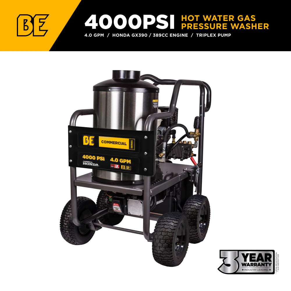 BE 4000psi 4.0gpm Honda Gas Hot Water Pressure Washer Diesel Burner Mobile Frame