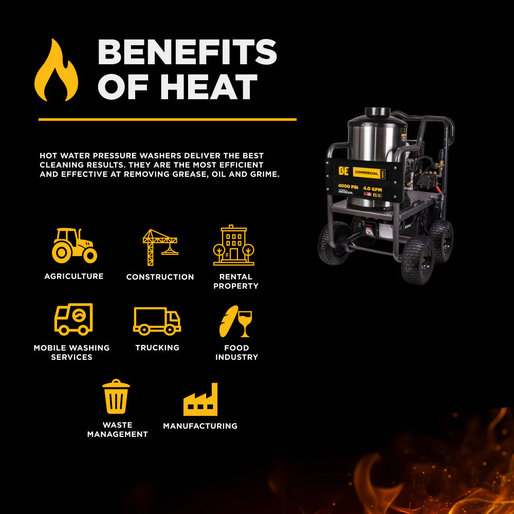 BE 4000psi 4.0gpm Honda Gas Hot Water Pressure Washer Diesel Burner Mobile Frame