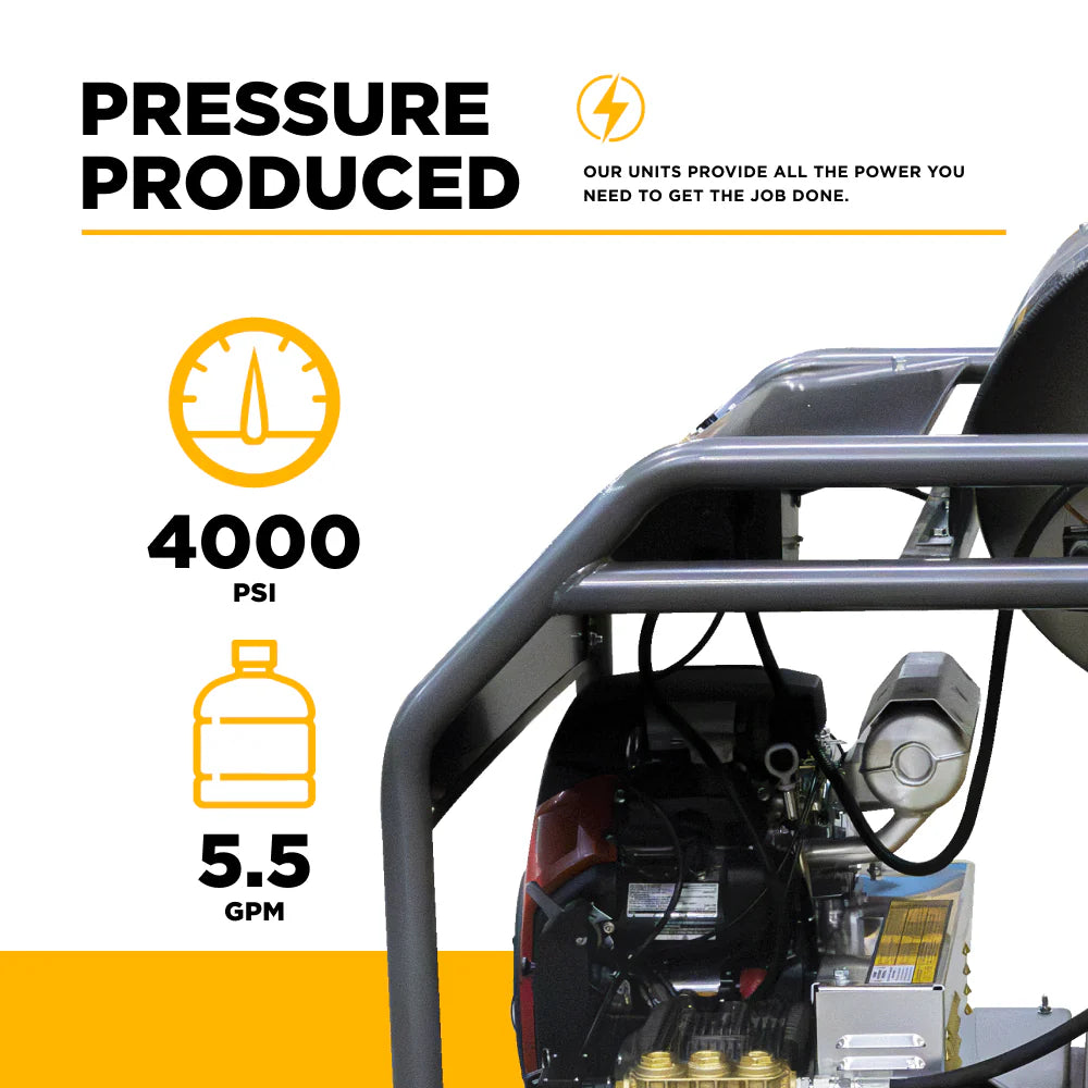 BE 4000psi 5.5gpm Honda Gas Hot Water Pressure Washer Diesel Burner Stationary Skid