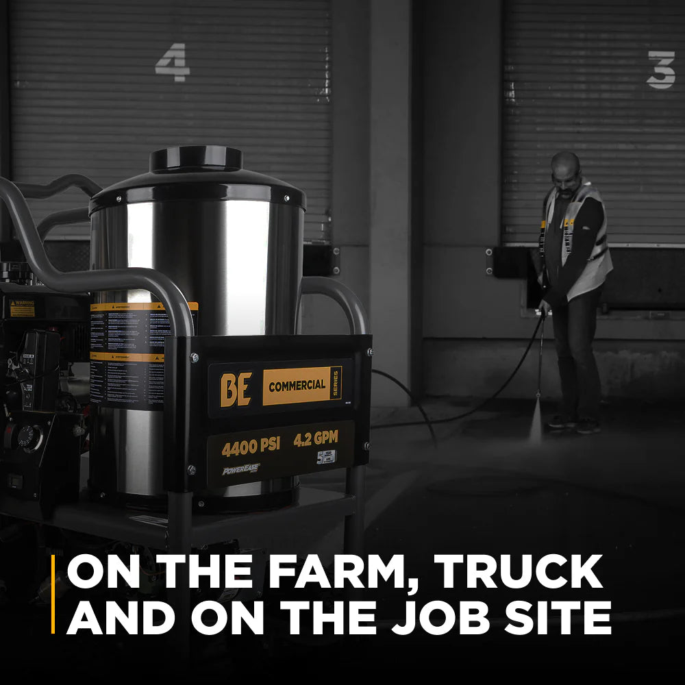 BE 4400psi 4.2gpm Powerease Gas Hot Water Pressure Washer Diesel Burner Mobile Frame