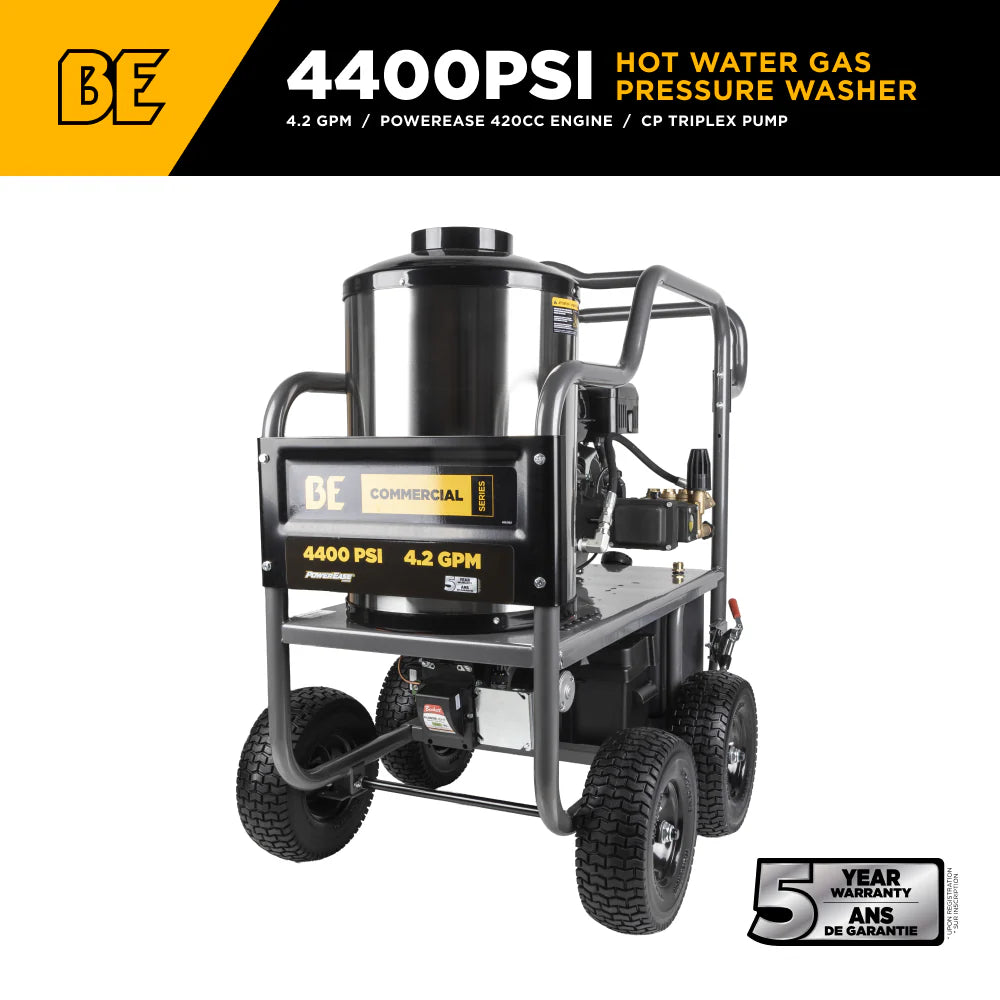BE 4400psi 4.2gpm Powerease Gas Hot Water Pressure Washer Diesel Burner Mobile Frame
