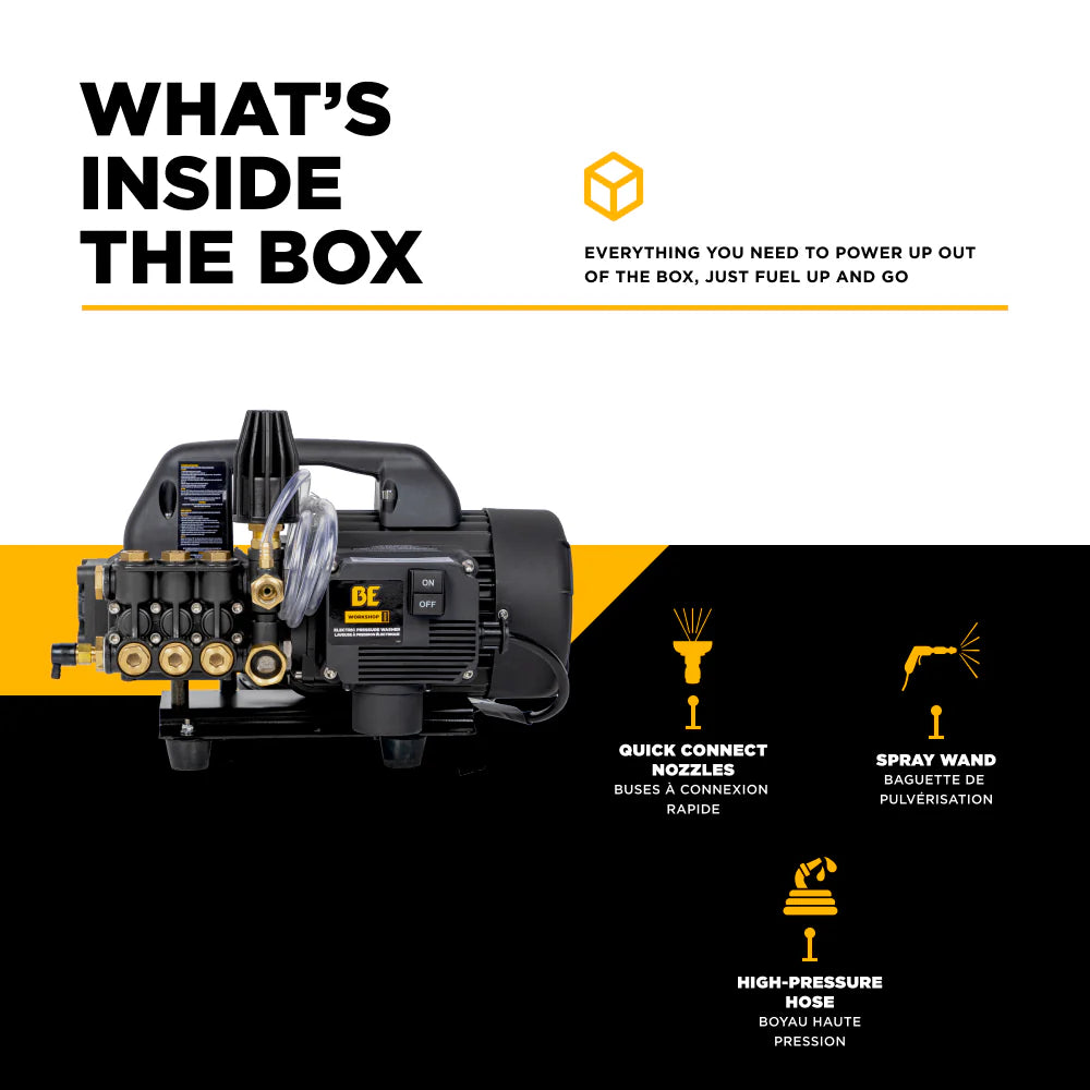 BE 1500psi 1.6gpm Electric Pressure Washer 120V Triplex Pump
