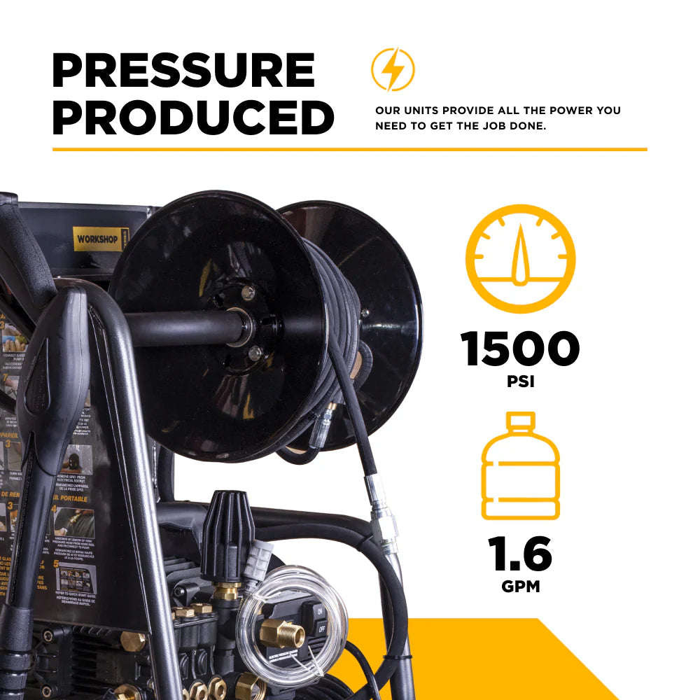 BE 1500psi 1.6gpm Electric Pressure Washer 120V Wall Mount Triplex Pump