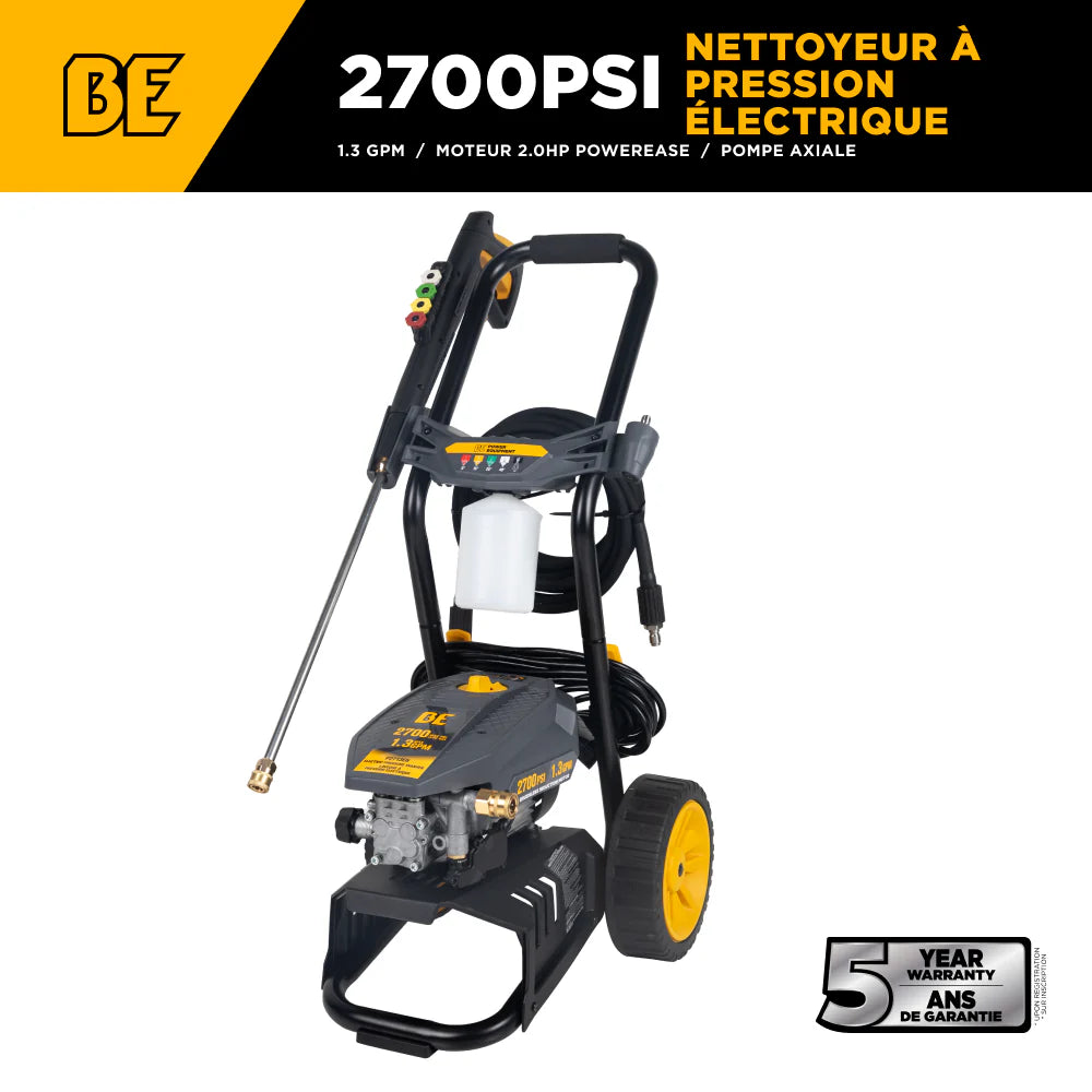 BE 2700psi 1.3gpm Electric Pressure Washer 120V