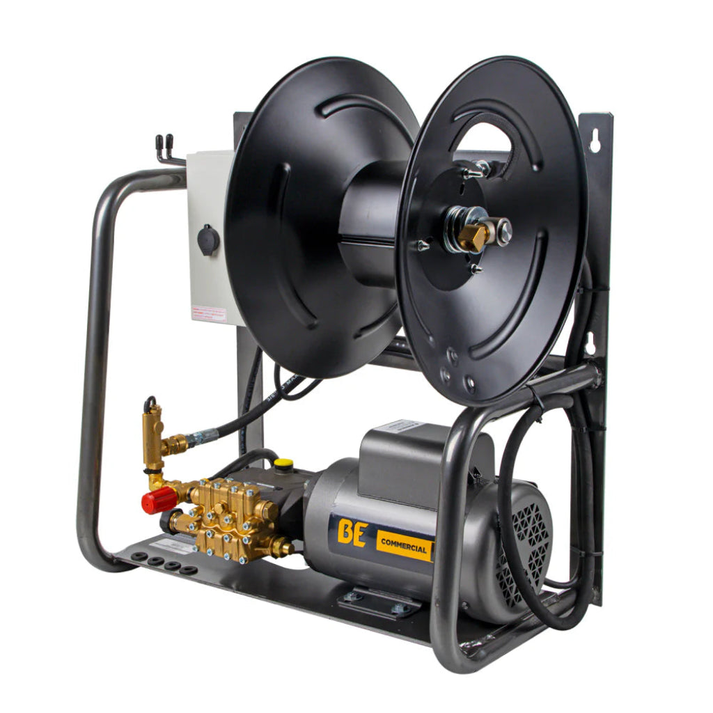 BE 1500psi 2.0gpm Commercial Electric Pressure Washer 120V Wall Mount Baldor Motor 185°F Hot Water Rated