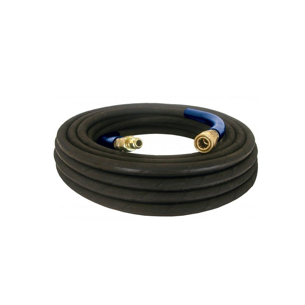 BE 3/8 Inch ID 4000psi Single Braid Black Hot Water Hose 250°F 100ft Quick Connect Ends