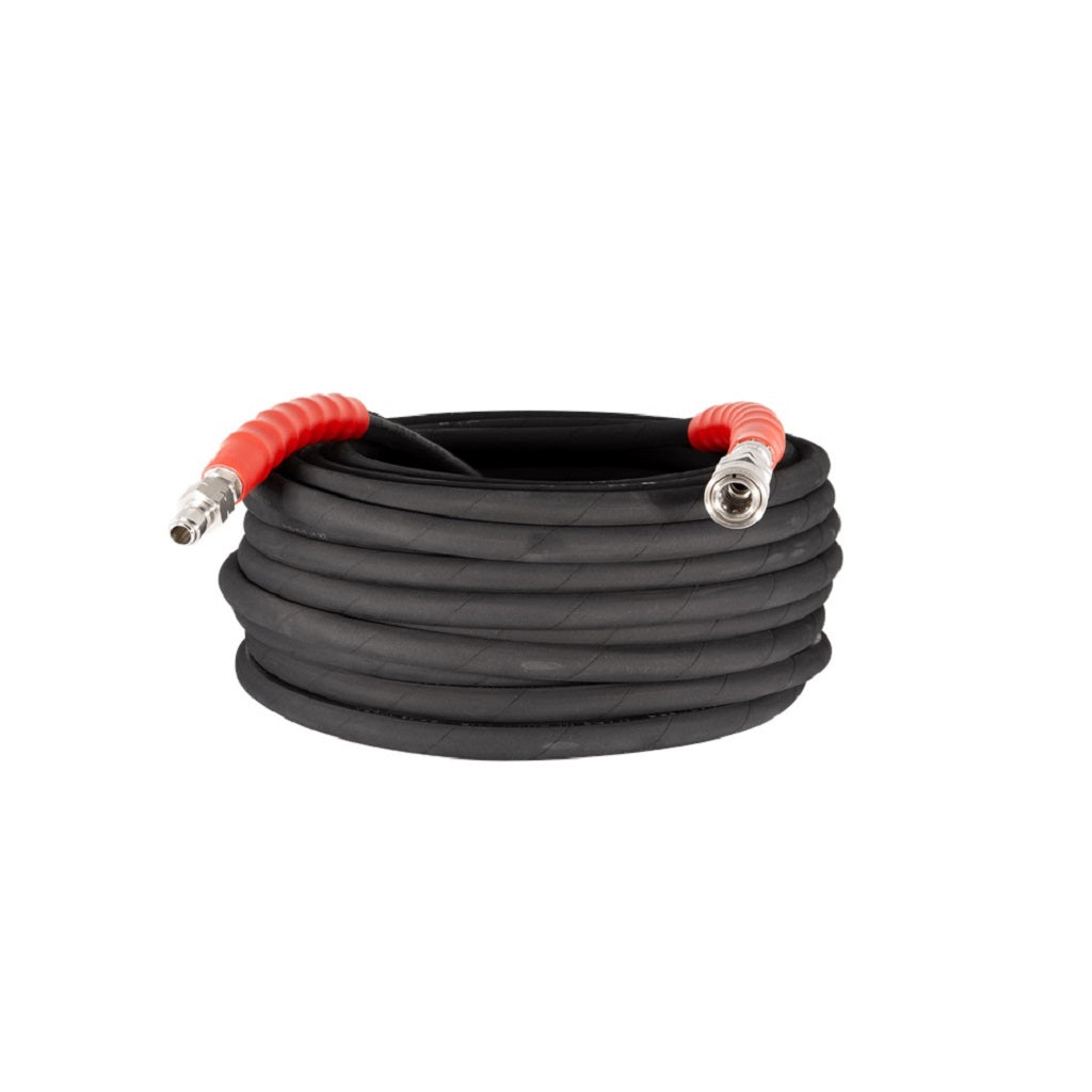 BE 3/8 Inch ID 6000psi Double Braid Black Hot Water Hose 310°F Degrees 100ft Quick Connect Ends