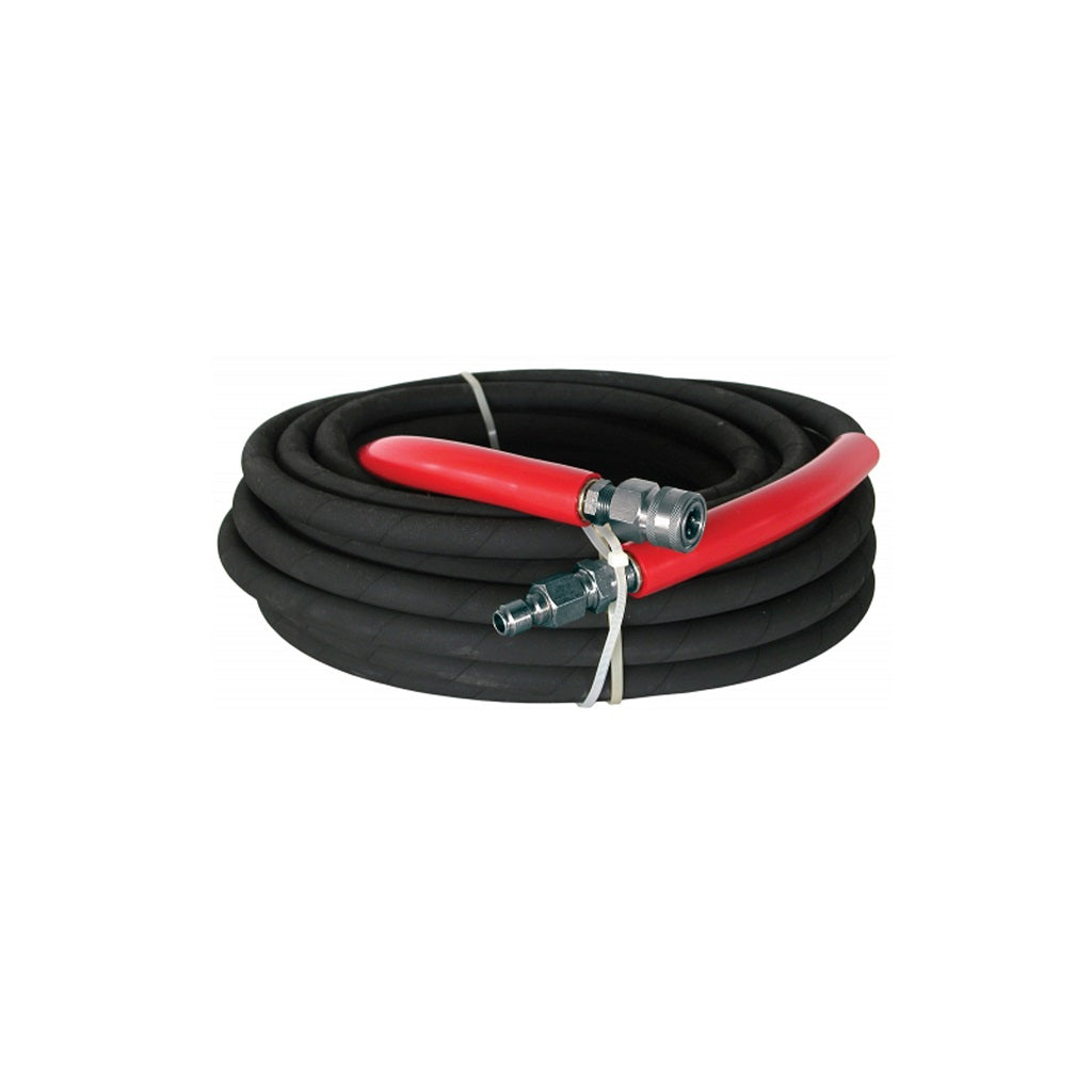 BE 3/8 Inch ID 6000psi Double Braid Black Hot Water Hose 310°F Degrees 50ft Quick Connect Ends