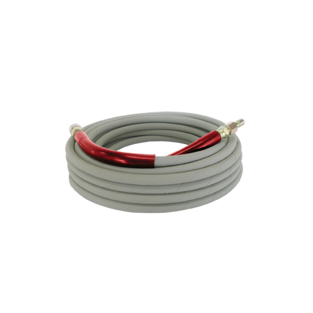 BE 3/8 Inch ID 6000psi Double Braid Grey Non-Marking Hot Water Hose 310°F Degrees 50ft Quick Connect Ends