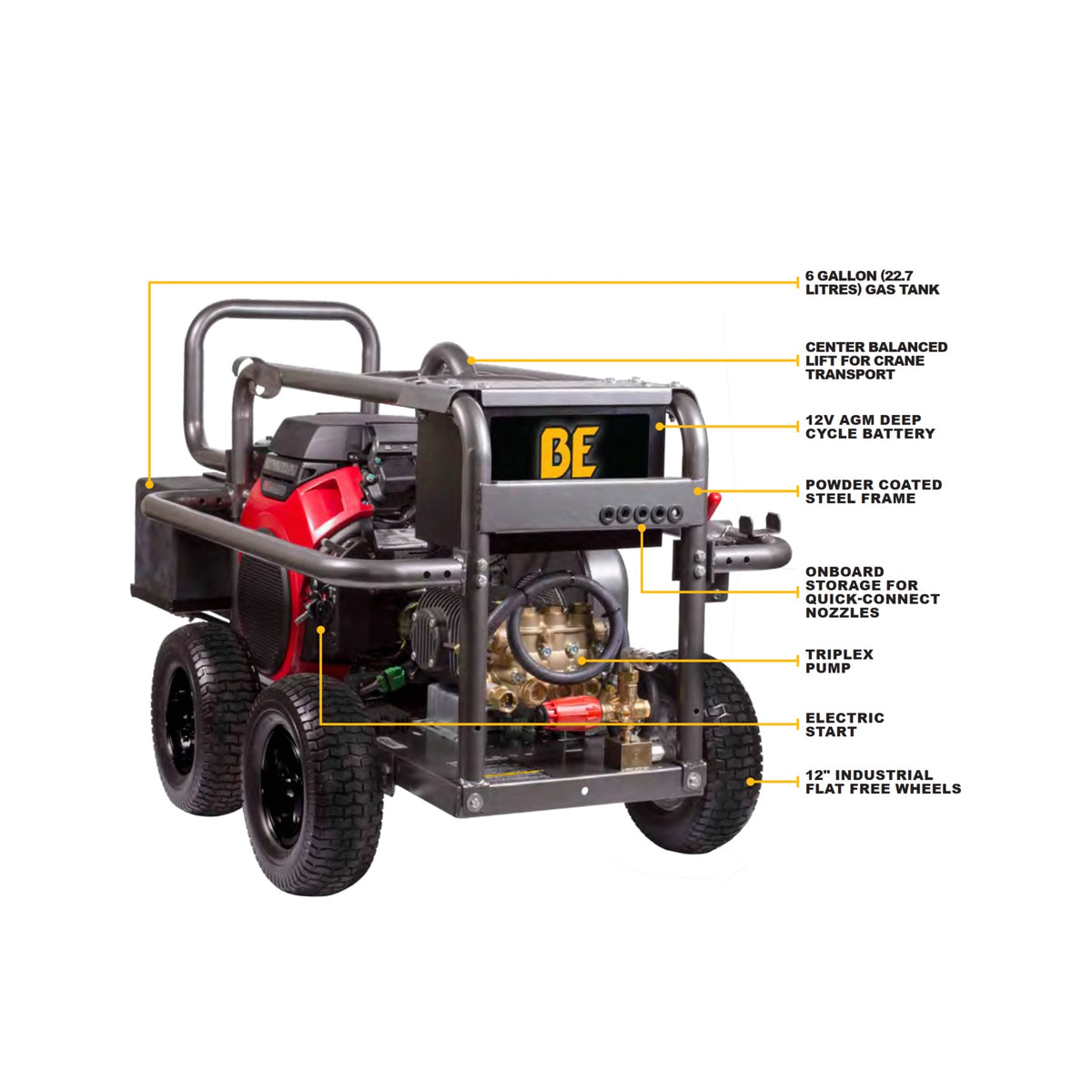 BE PE-5024HWEBCOM 5000psi 5gpm Honda Belt Drive Gas Pressure Washer Four Wheel Roll Cage Frame Comet Pump ATPRO Powerclean Pressure Washers Online